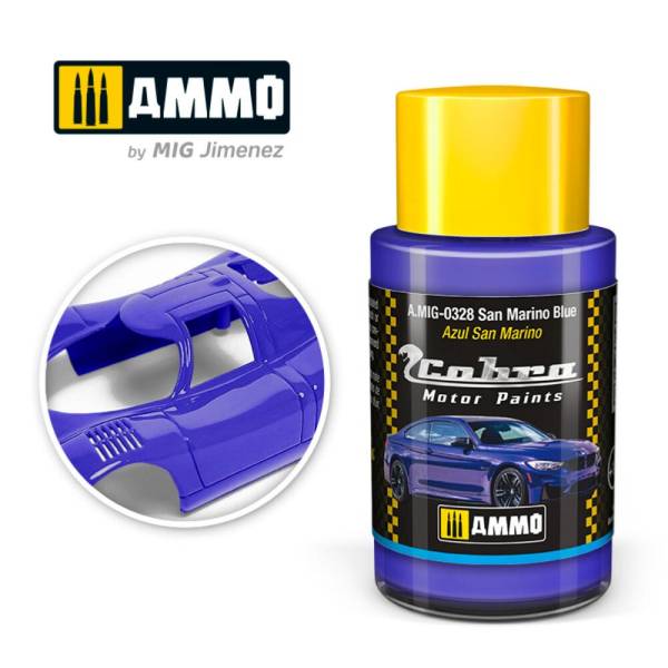 Acheter la peinture Cobra Motor Bleu San Marino 30ml AMMO MIG pour moteur et carrosserie maquette automobile