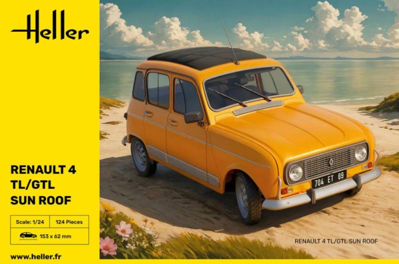 Acheter la maquette 1/24 Renault 4TL / GTL Heller avec toit ouvrant à assembler – modèle culte du quotidien français