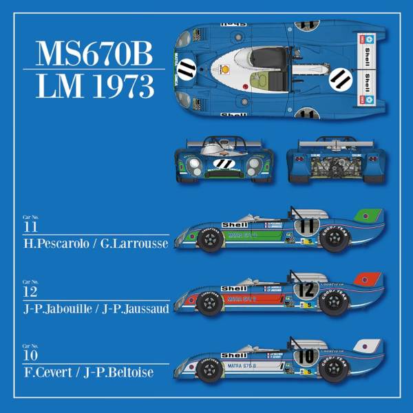 les 3 versions de maquette 1/12 Matra MS670B Le Mans 1973 MFH 