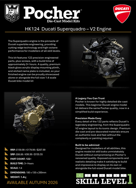 Maquette à construire 1/4 du moteur de la Ducati Panigale V2 Superquadro Final Edition - Pocher HM124 